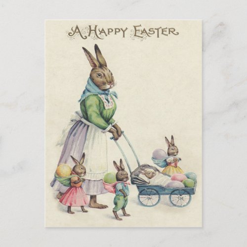 Easter Bunny Children Colored Egg Holiday Postcard