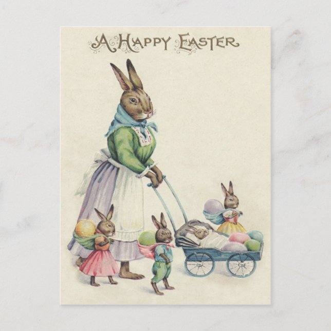 Easter Bunny Children Colored Egg Holiday Postcard (Front)