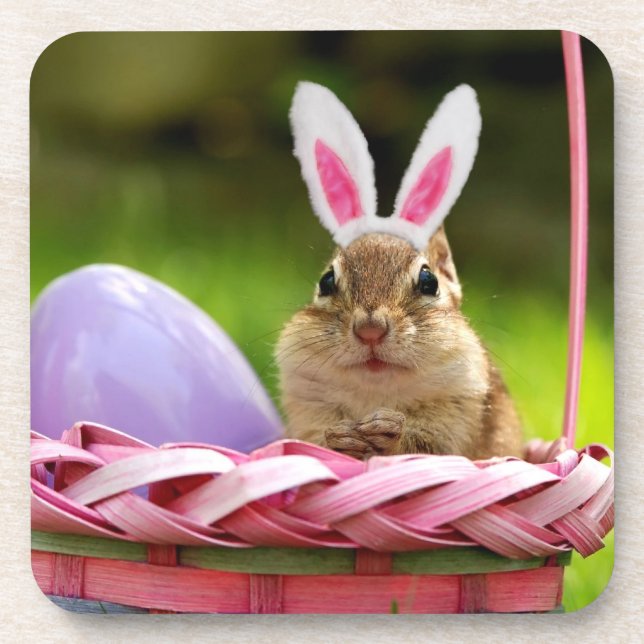 Easter Bunny Chipmunk Drink Coaster (Front)