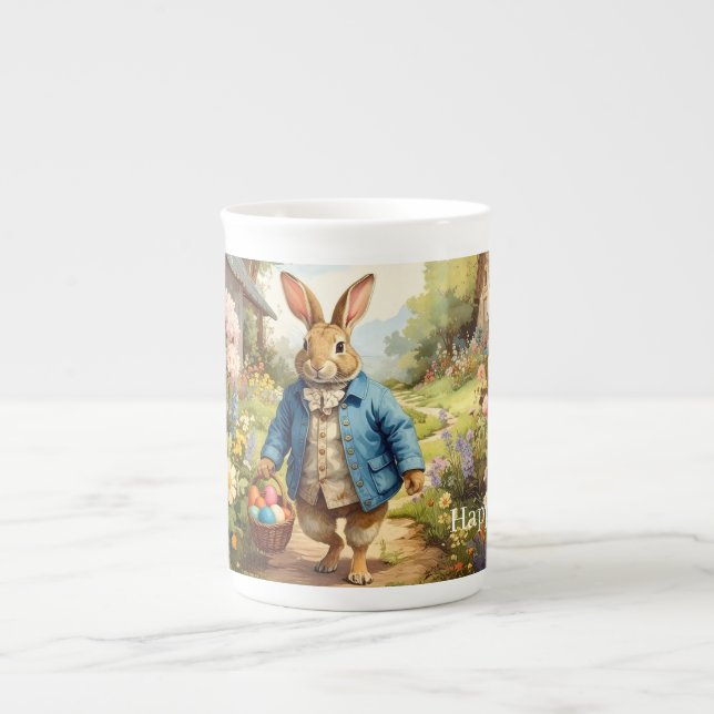 Easter Bunny Collecting Easter Eggs Bone China Mug (Front)