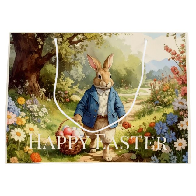 Easter Bunny Collecting Easter Eggs Large Gift Bag (Front)
