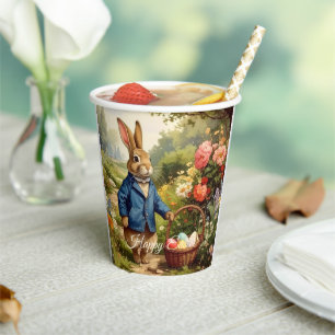 Easter Bunny Collecting Easter Eggs Paper Cups