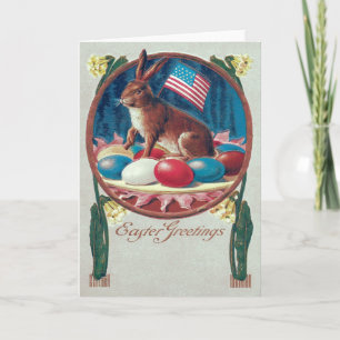 Easter Bunny Colored Egg American Flag Holiday Card