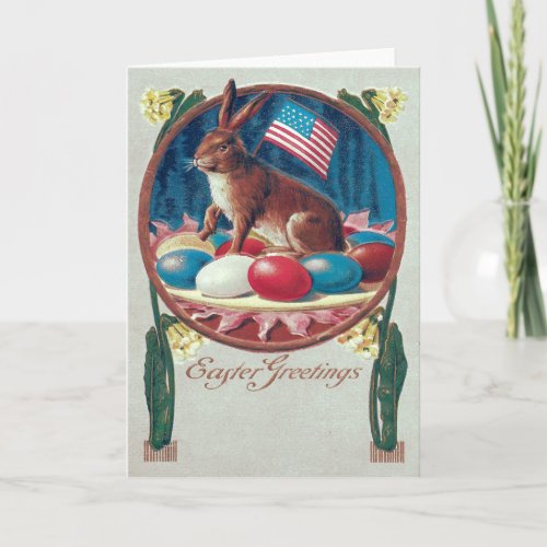 Easter Bunny Colored Egg American Flag Holiday Card