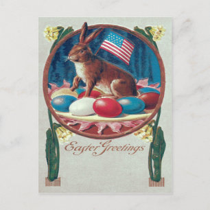 Easter Bunny Colored Egg American Flag Holiday Postcard