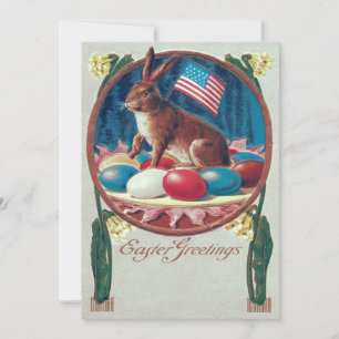 Easter Bunny Colored Egg American Flag Invitation