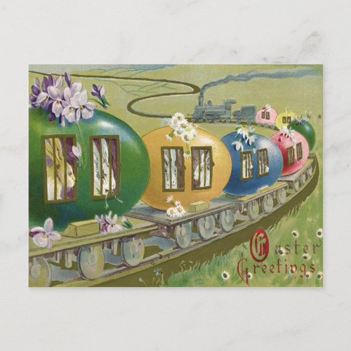 Easter Bunny Colored Egg Cage Train Holiday Postcard