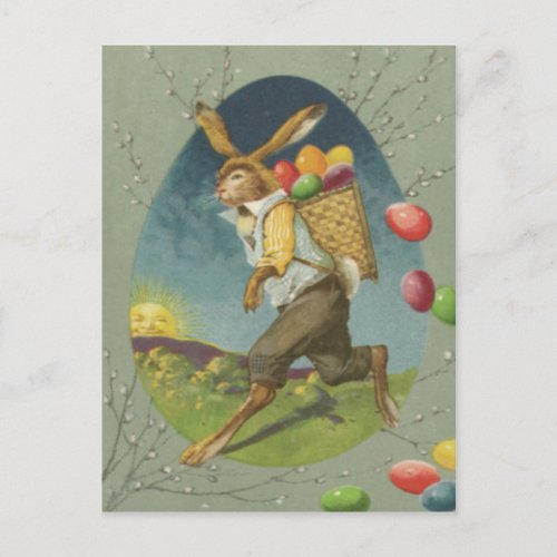 Easter Bunny Colored Egg Sun Holiday Postcard