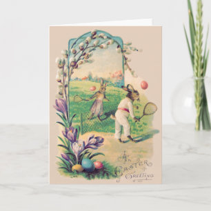 Easter Bunny Colored Egg Tennis Cotton Holiday Card