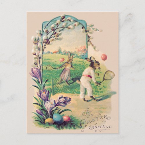 Easter Bunny Colored Egg Tennis Cotton Holiday Postcard