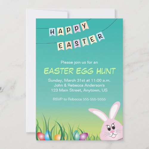 Easter Bunny  Colored Eggs Easter Egg Hunt Invitation