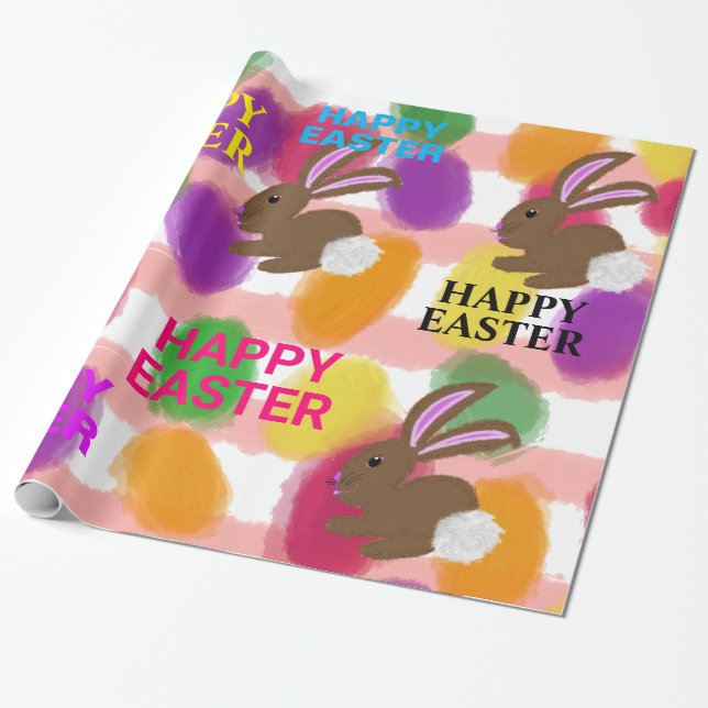 Easter Bunny Colored Eggs Wrapping Paper (Unrolled)