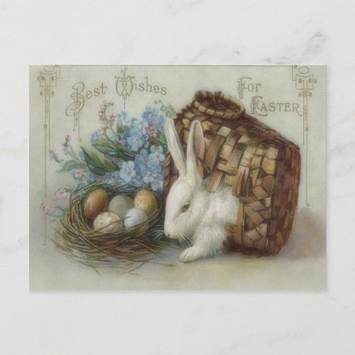 Easter Bunny Colored Painted Egg Basket Forget Me Holiday Postcard