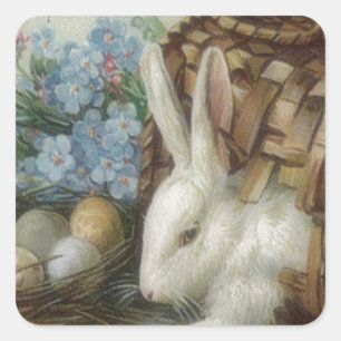 Easter Bunny Colored Painted Egg Basket Forget Me Square Sticker