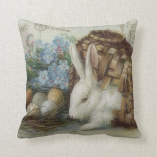 Easter Bunny Colored Painted Egg Basket Forget Me Throw Pillow