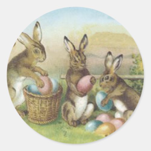 Easter Bunny Colored Painted Egg Field Classic Round Sticker