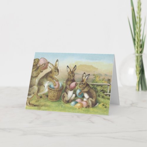 Easter Bunny Colored Painted Egg Field Holiday Card