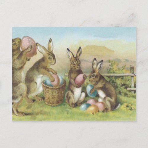 Easter Bunny Colored Painted Egg Field Holiday Postcard