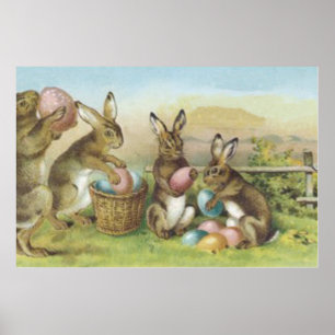Easter Bunny Colored Painted Egg Field Poster