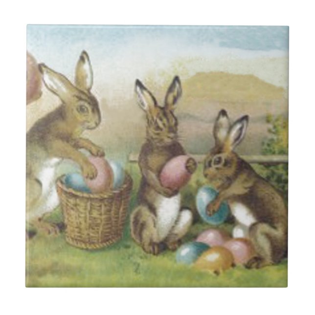 Easter Bunny Colored Painted Egg Field Tile (Front)