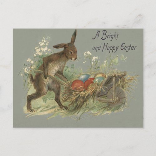 Easter Bunny Colored Painted Egg Lily Wheelbarrow Holiday Postcard