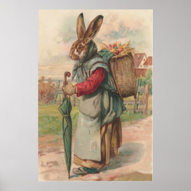 Easter Bunny Colored Painted Egg Umbrella Poster (Front)