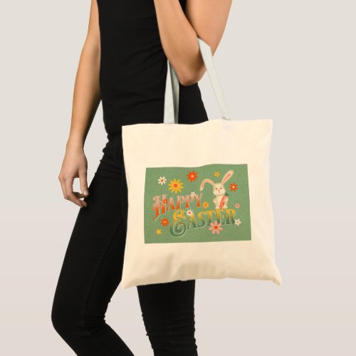 Easter Bunny Colorful Cute Modern Floral Tote Bag