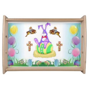 easter bunny colorful dinner serving tray