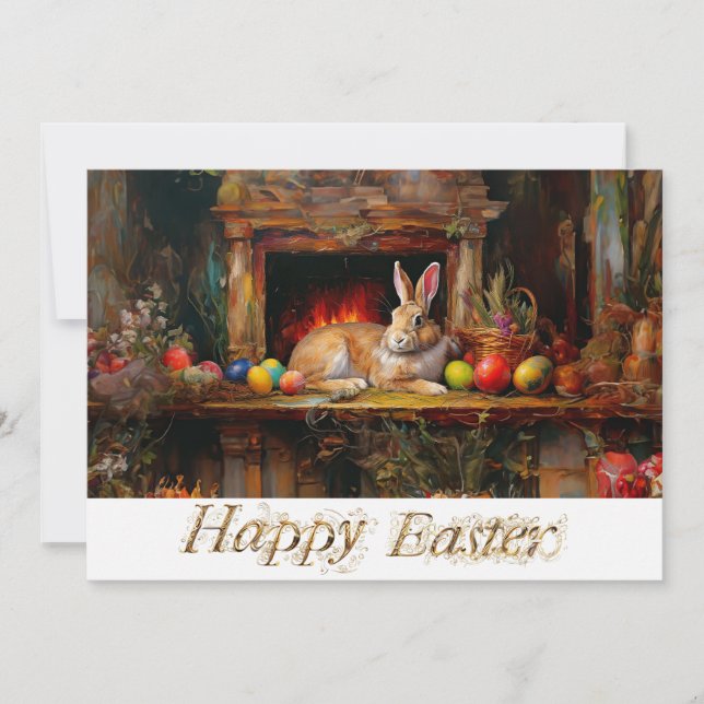 Easter Bunny Colorful Easter eggs Happy Easter Holiday Card (Front)