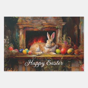 Easter Bunny Colorful Easter eggs Happy Easter Wrapping Paper Sheets
