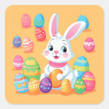 Easter Bunny Colorful Eggs on Golden Yellow