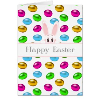 Easter Bunny & Colorful Eggs on White