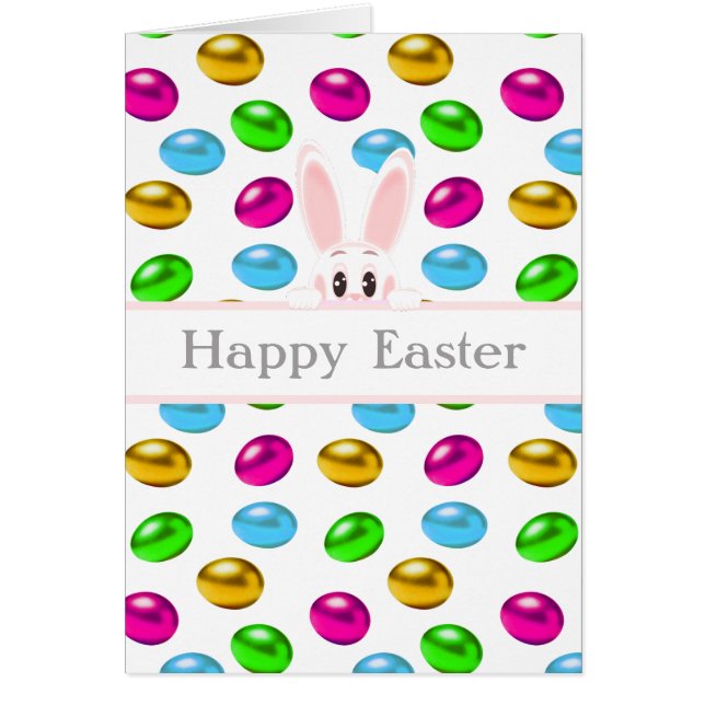 Easter Bunny & Colorful Eggs on White (Front)