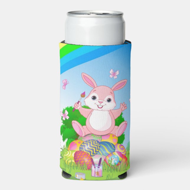Easter Bunny Colorful Eggs Personalize Text Seltzer Can Cooler (Seltzer Front)