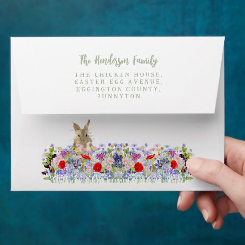 Easter Bunny Colorful Floral Return Address  Envelope