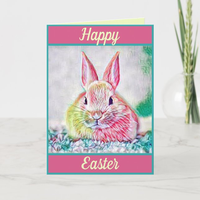 Easter Bunny Colorful Rabbit Holiday Card (Front)