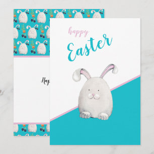 Easter Bunny Colorful Watercolor Illustration Holiday Card