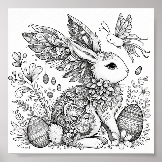 Easter Bunny Coloring Pages Printable Poster (Front)
