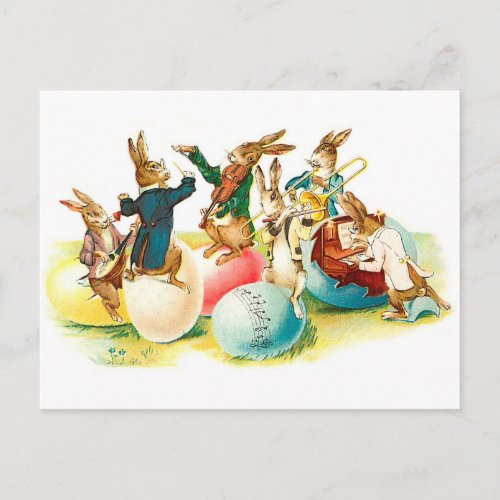 Easter Bunny Concert Vintage Holiday Postcard