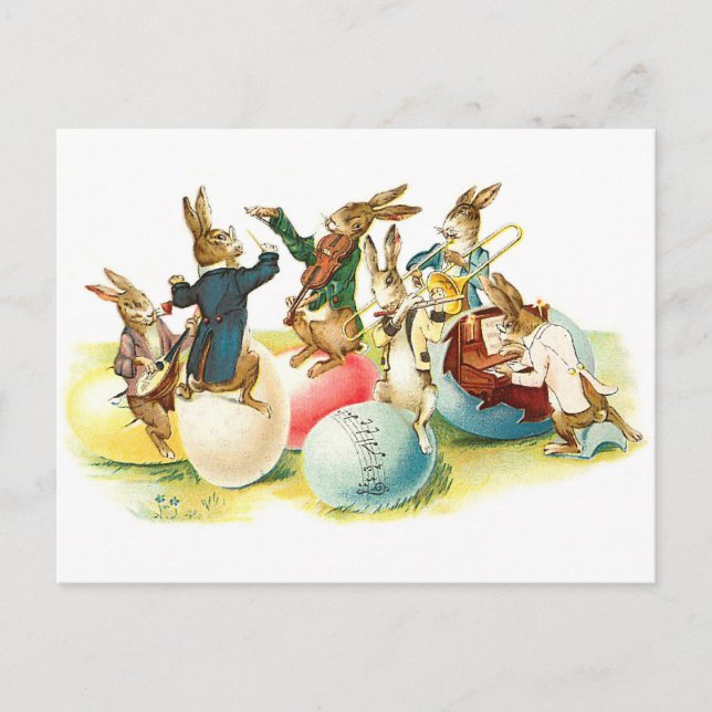 Easter Bunny Concert Vintage Holiday Postcard (Front)