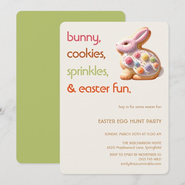 Easter Bunny Cookie Invitation | Kids Easter Party (Front/Back)