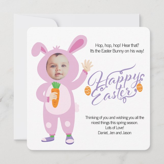 Easter Bunny Costume  Personalized Photo Card (Front)