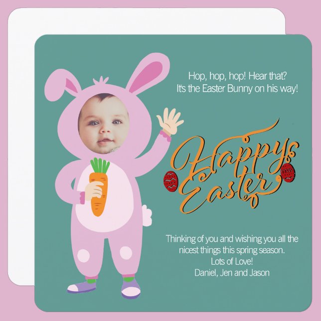 Easter Bunny Costume Trendy  Personalized Photo Card (Creator Uploaded)