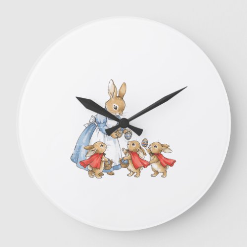 Easter Bunny Cottagecore Vintage Rabbit Women Girl Large Clock