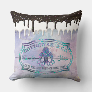 Easter Bunny Cottontail Candy Shop Sign Chocolate Throw Pillow