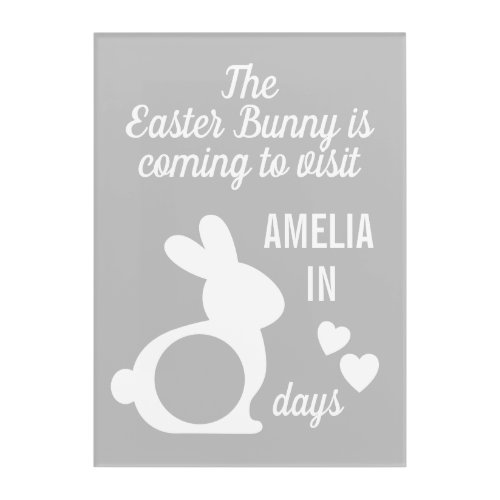 Easter Bunny Countdown Calendar Kids Name Gray  Acrylic Print
