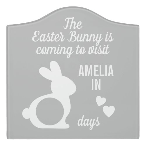 Easter Bunny Countdown Calendar Kids Name Gray  Door Sign