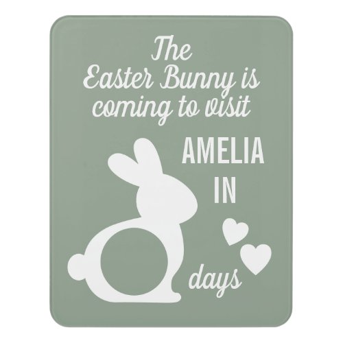 Easter Bunny Countdown Calendar Kids Name Green Door Sign