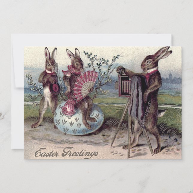 Easter Bunny Couple Camera Egg Invitation (Front)
