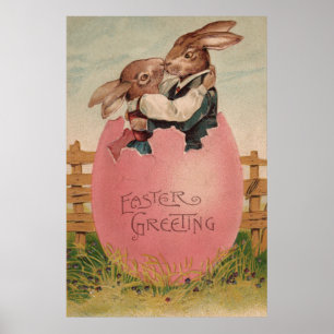 Easter Bunny Couple Kissing Painted Colored Egg Poster